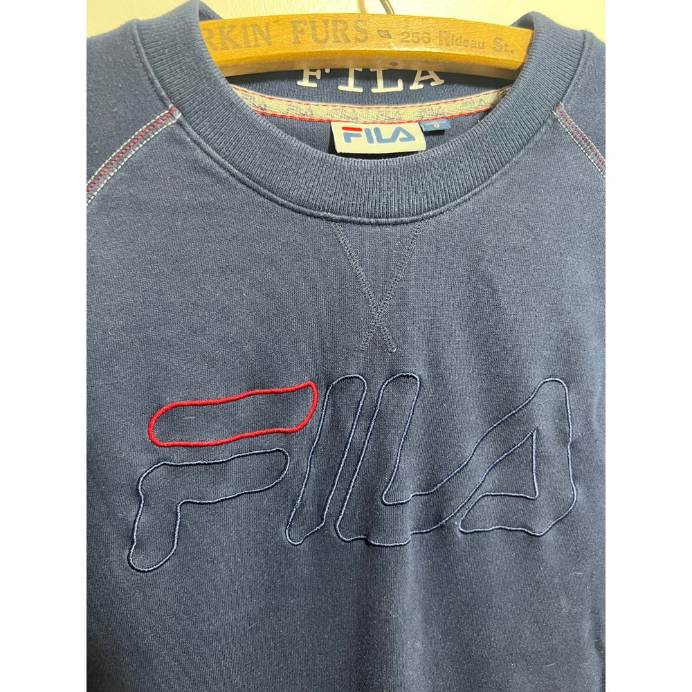 Vintage Fila Crewneck Sweatshirt Navy Blue Embroidered Logo Men Large Sportswear - Picture 7 of 8